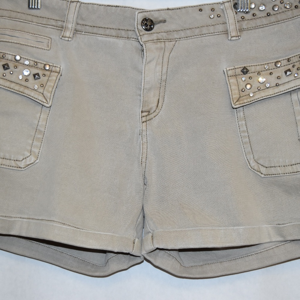 Miss Me Cargo Shorts. Embellished Khaki. Size 30